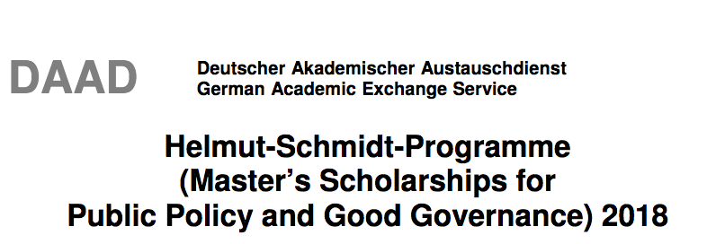 DAAD Helmut-Schmidt-Programme Masters Scholarship For Public Policy and Good Governance 2018